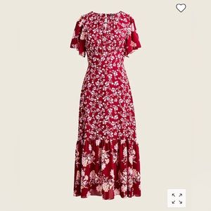 J. Crew Drapey Flutter-Sleeve Dress in Burgundy Blooms